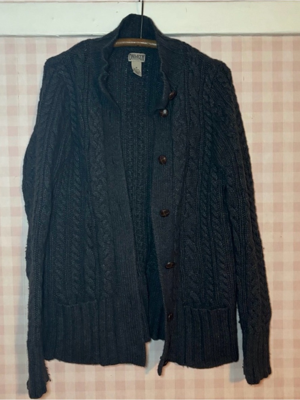 Duluth Trading Co. Gray Wool-Blend Cable Knit Sweater